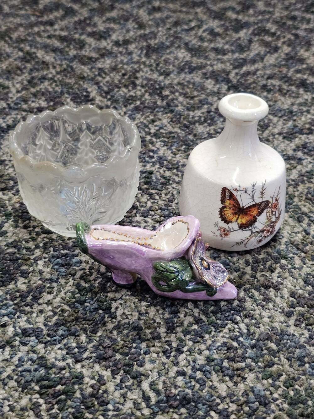 Ceramic Shoe Figurine Purple Flower Ceramic Decor